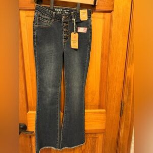 HIPPIE GIRL Elayna High-Rise Button Fly Fray Hem Flare Jean girls size 10- NWT